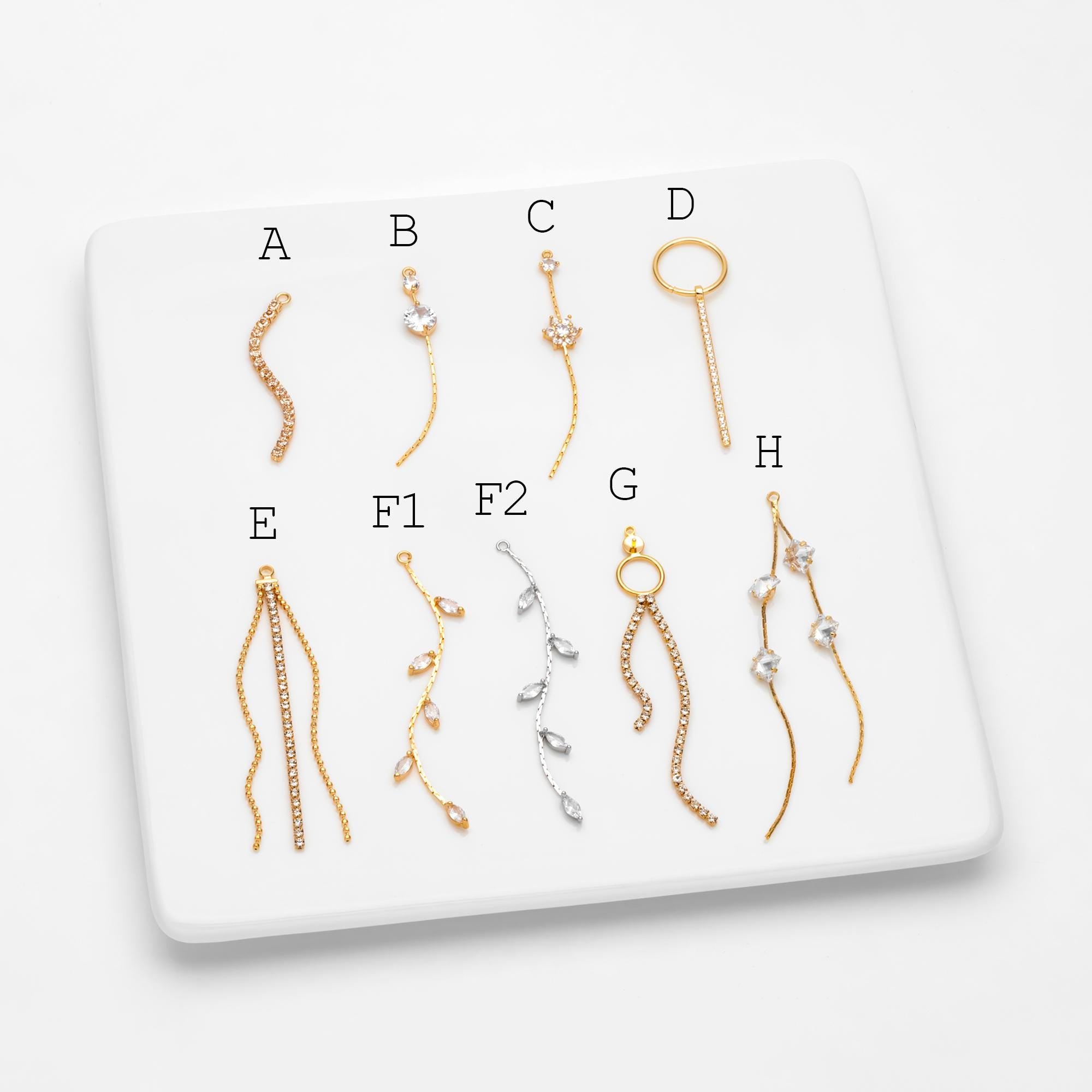 4pcs Gold/ Silver Chain Tassel Charms, CZ Pave Taseel, 18K Gold/ Rhodium plated Chain Pendants (GB-1234)